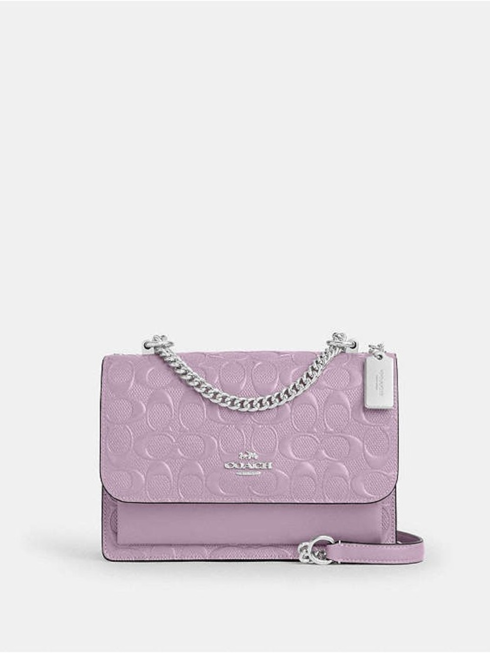 Coach Klare Lavender Embossed Signature Crossbody with Silver Chain